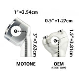 MOTONE UP & OVER RISER KIT FOR 28.6mm FAT BARS - CLEAR SILVER TRIUMPH T100 T120