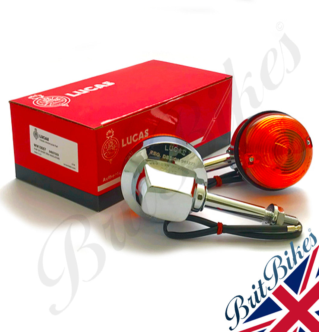 PAIR OF GENUINE LUCAS 3 SHORT STEM INDICATORS TRIUMPH BSA NORTON 5405 pair-of-genuine-lucas-3-short-stem-indicators-triumph-bsa-norton-5405