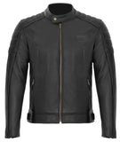 Classic Motorbike Full Leather Jacket with Protectors - Black - Choose Size