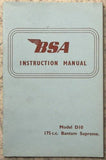 GENUINE BSA INSTRUCTION MANUAL D10 175 BANTAM SUPREME (1966) ORIGINAL HANDBOOK