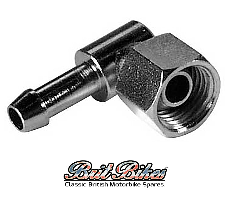 90 Degree 7/16" ELBOW WITH NUT 1/4" HOSE FUEL LINE OIL PIPE SPIGOT BSA NORTON TRIUMPH